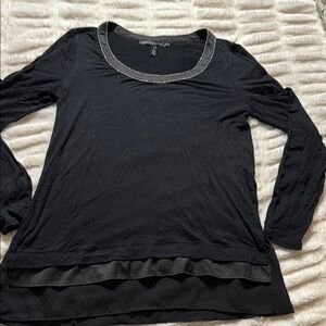 White House Black Market Black Blouse with Tiered Hem Small